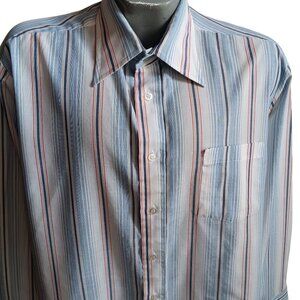 XL 17.5-35 Vintage Sears Thin Dress Shirt 1980's Blue/Red/White Striped Work